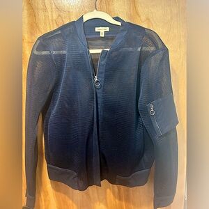 Silence + Noise Navy Mesh Zip Up Bomber Jacket Long sleeves